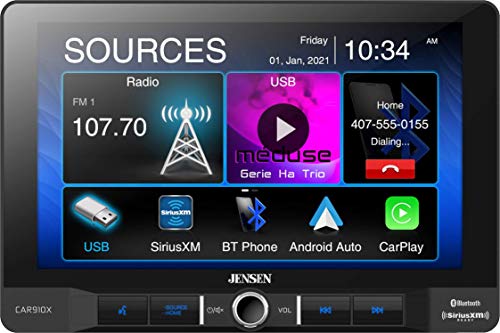 JENSEN CAR910X Receptor multimedia sin mecanismo de 9 pulgadas con Apple CarPlay l Android Auto l Listo para SiriusXM l Bluetooth incorporado l Potencia MOSFET de 240 vatios (60 W x 4)
