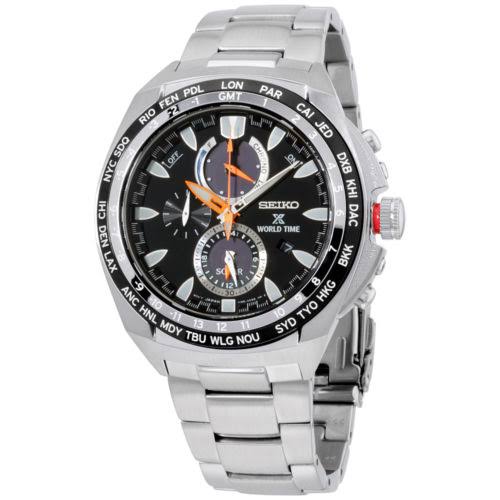 Seiko Reloj para hombre SSC487 World Time Solar Chronograph Prospex de acero inoxidable