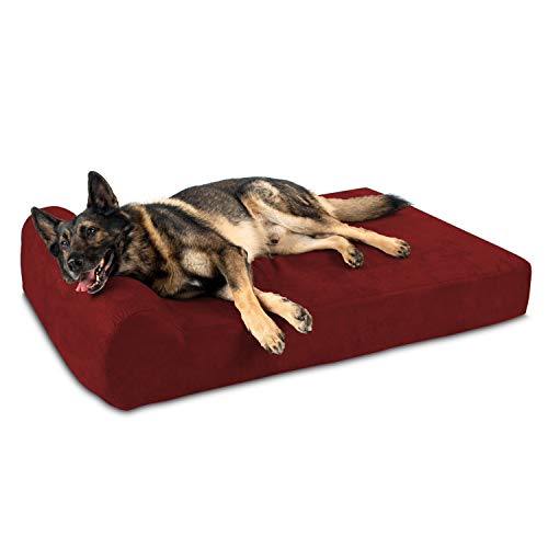 Big Barker Cama ortopédica para perros de 7' con parte superior acolchada - Tamaño XL - 52 X 36 X 7 - Borgoña - Para perros de razas grandes y extra grandes (Edición de reposacabezas)