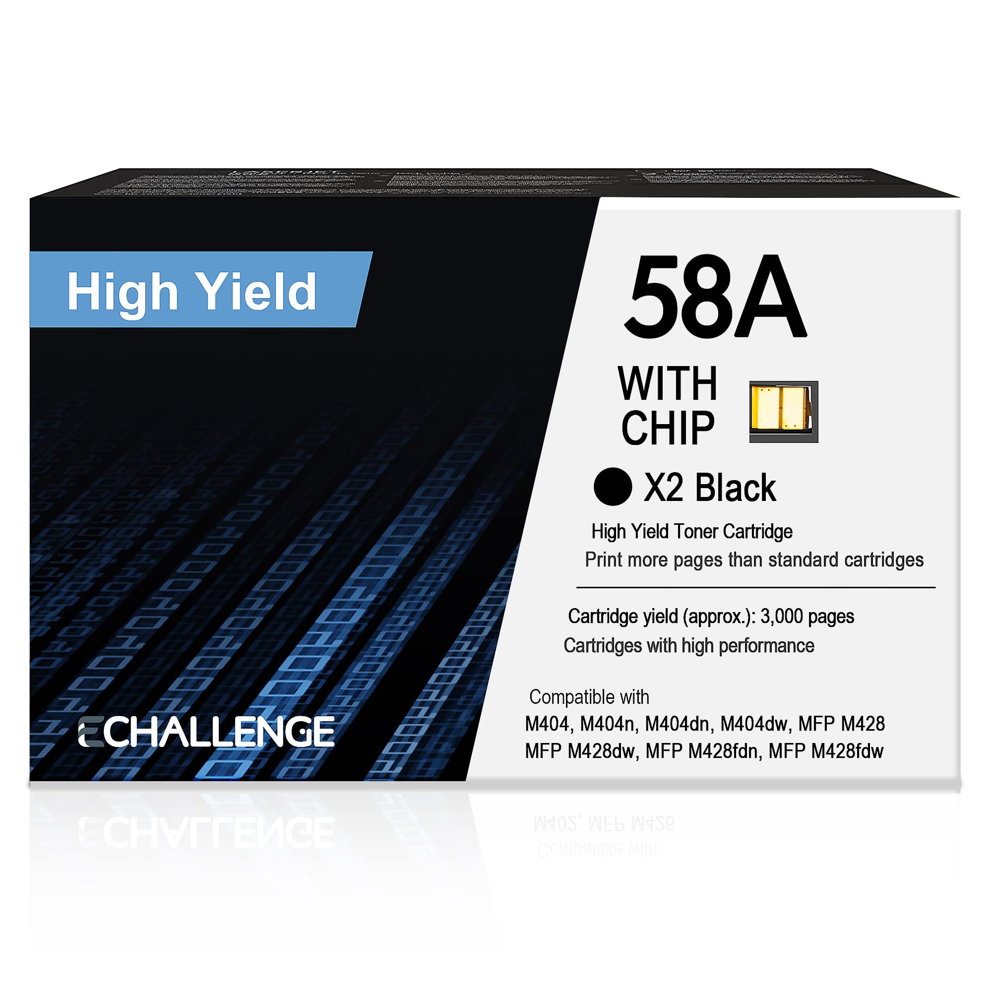 ECHALLENGE 58A CF258A Compatible 58A CF258A con cartucho de tóner de repuesto para HP 58A CF258A 58X CF258X Compatible con Pro M404n M404dn M404dw M404 M428fdw M428fdn M428dw M406dn M430f (2 negros)