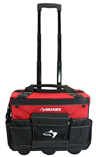 Husky GP-43196N13 18' 600-Denier Rojo Resistente al agua Bolsa de mano para herramientas con ruedas para contratistas con asa telescópica