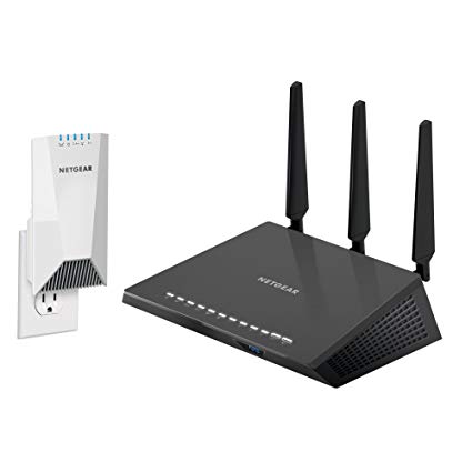 Netgear Nighthawk X4S Extensor de malla WiFi de tres bandas con enchufe de pared (EX7500) con enrutador WiFi inteligente de doble banda  Nighthawk AC1750 (R6700)